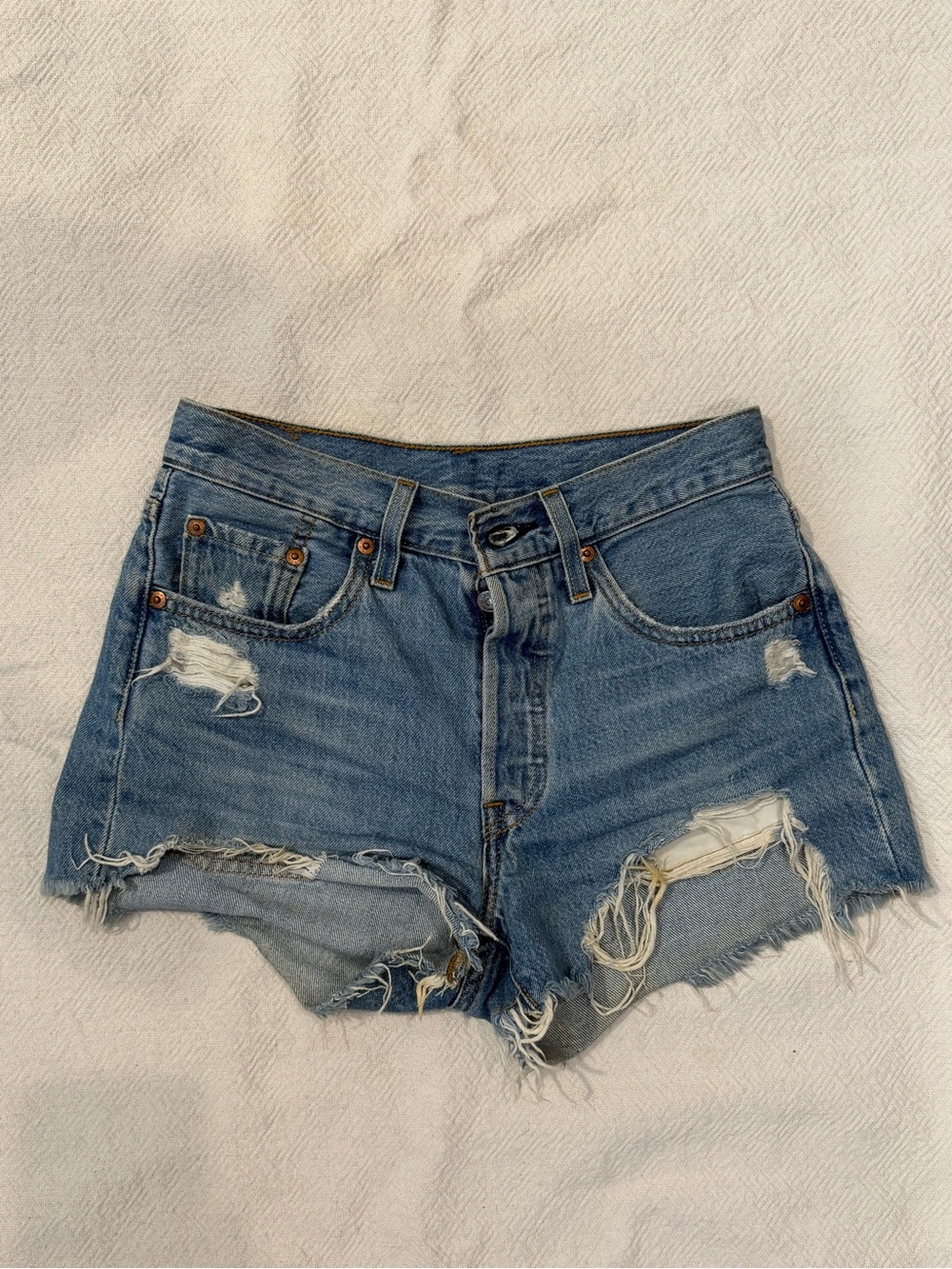 Levi's Light Blue Distressed Denim Cutoff Shorts